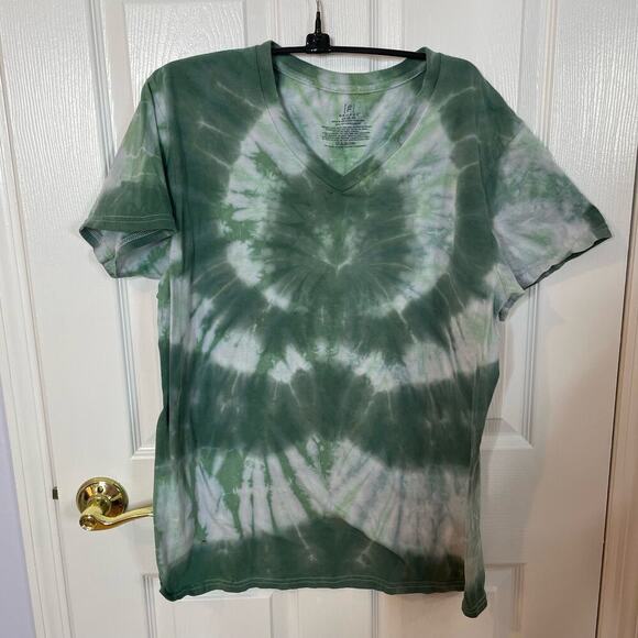 handmade tie dyed unisex tshirt v-neck L camo olive green - Picture 2 of 11